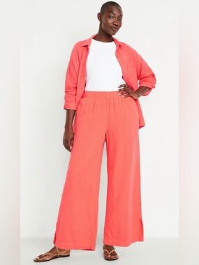 Old Navy High-Waisted Crinkle Gauze Wide-Leg Beachy Pants Summer Vacation NWT L